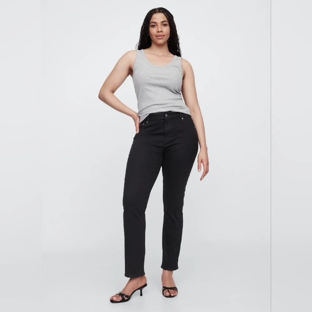 GAP 90's Mid Rise Classic Straight Jeans Black Stretch Hold 10/30 SHORT NWT $80